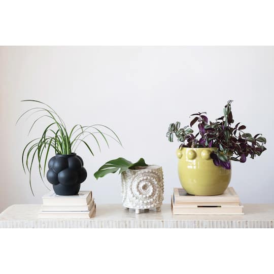 Hello Honey® 8.3" Black Stoneware Vase with Raised Dots